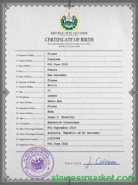 Salvador vital record birth certificate PSD template